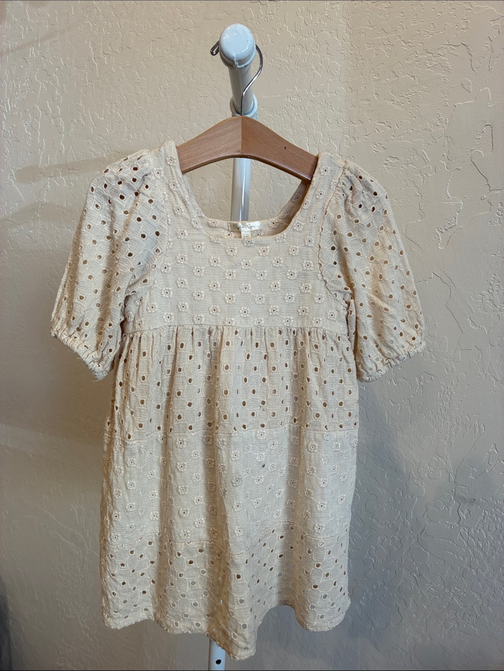 Girls' Cream Eyelet Dress - Classic Smocked Style